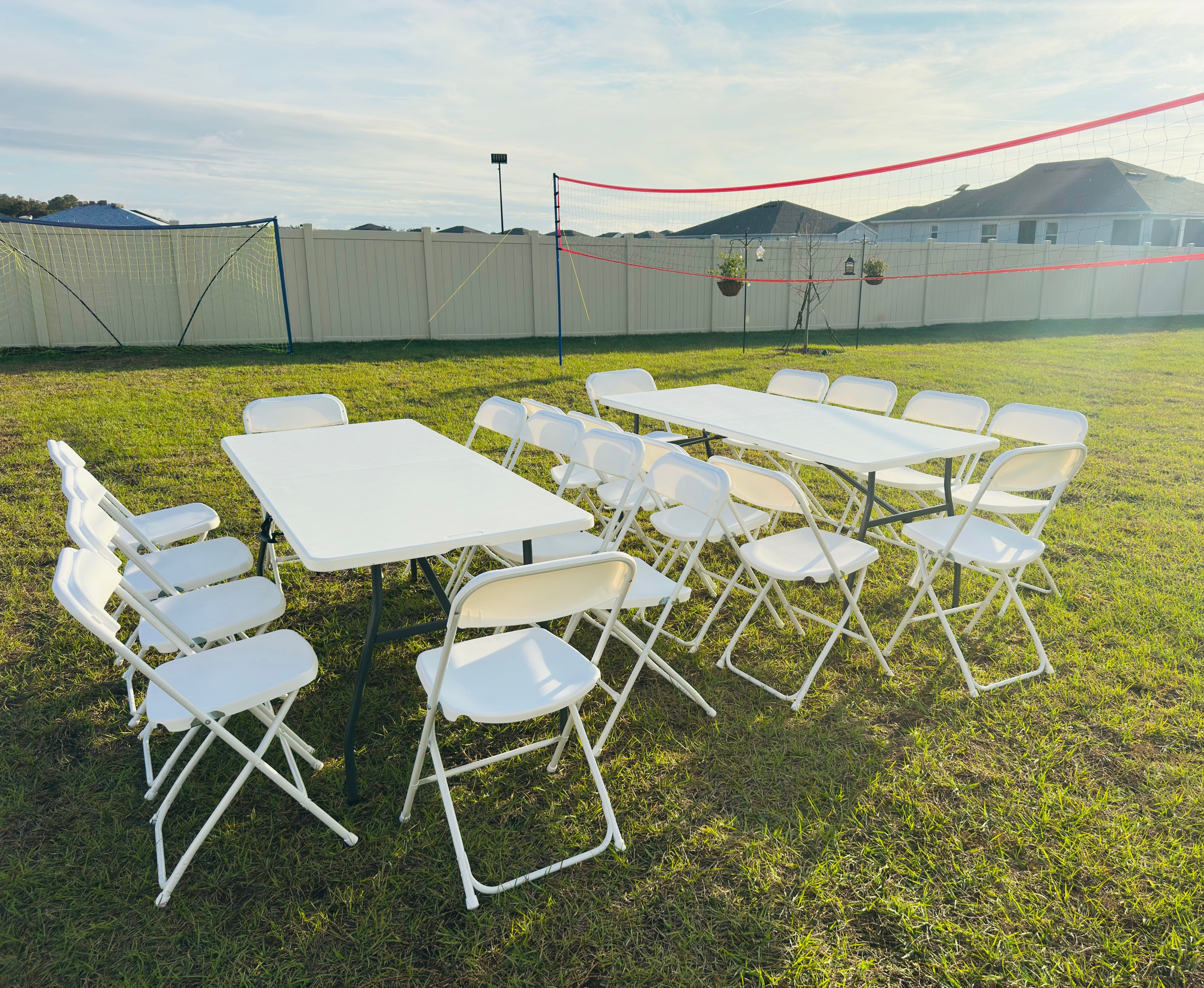 Tables and chairs setup for a local event in Pasco County